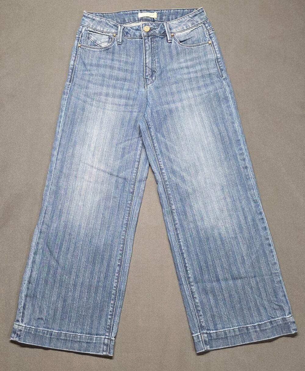 Anthro Unpublished Greta Crop Wide Leg Jean Culottes Striped Denim Size 27